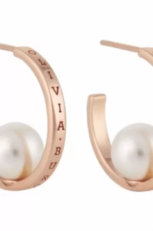 Image of Olivia Burton Rose Gold Pearl Hoop Earrings OBJCOE136