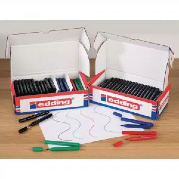 Image of Edding 366 Drywipe Markers 4 Assorted Colours Box of 100 Round Tip