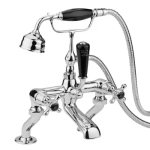 Image of Hudson Reed Black Topaz With Crosshead & Domed Collar Bath Shower Mixer - Chrome / Black