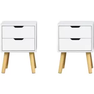 Image of Roomee - Modern Bedside Table Bedside Cabinet Nightstand Storage Side Table with 2 Drawers in White(Set of 2) - white