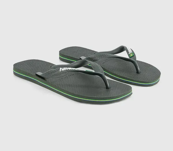 Image of Havaianas Mens Brasil Logo Flip Flops Green Olive, 11/12