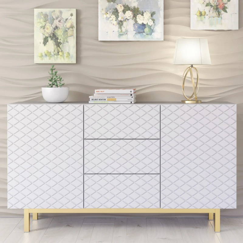 Image of Creative Furniture Creative Furniture Diamond Luxe Sideboard 140cm - Luxury Cabinet with Push to Open Storage in White White One Size Unisex 506107524