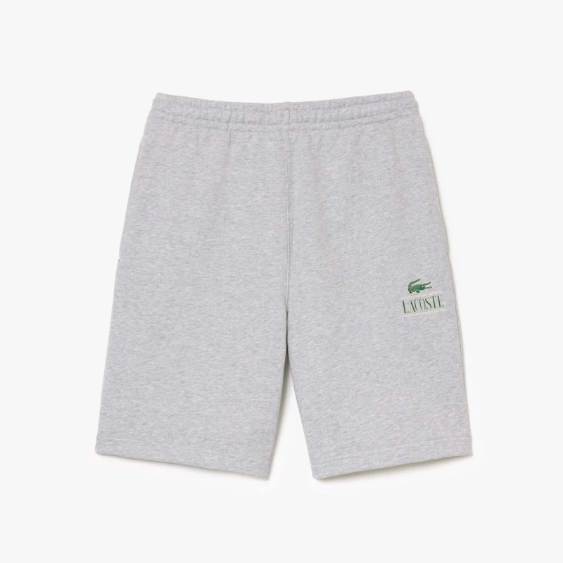 Image of Lacoste Signiature Print Fleece Shorts - Grey Grey S