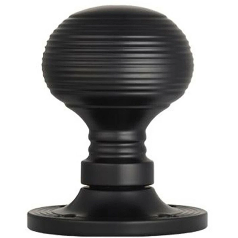 Image of Loops PAIR Round Textured Mortice Door Knob 52mm Dia Matt Black Beehive Knob Black unisex