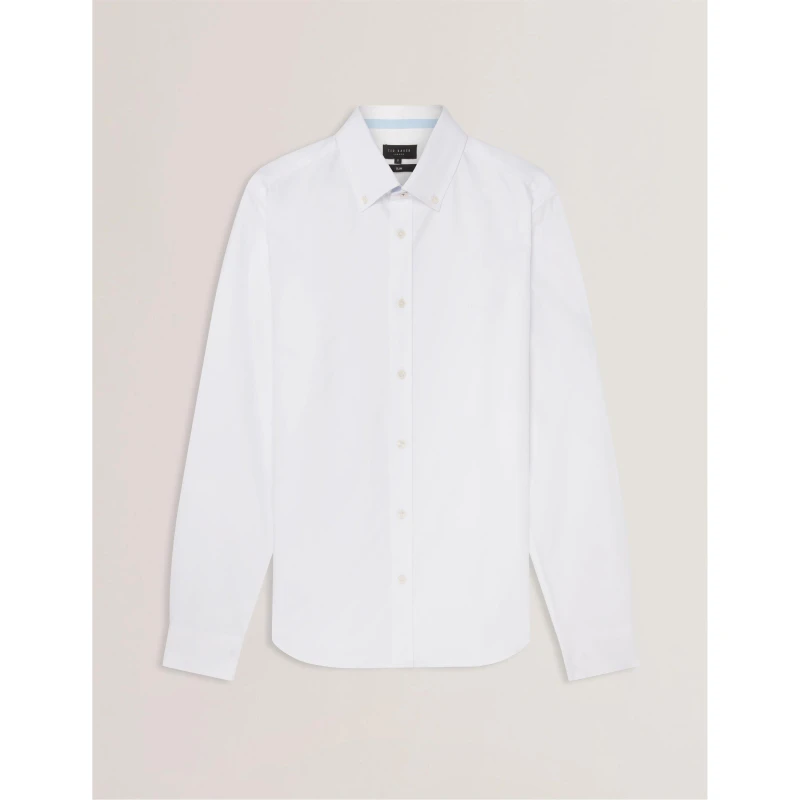 Image of Ted Baker Mens Long-Sleeve Oxford Plain Shirt White male S (2)