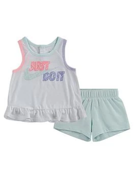 Image of Nike Younger Girl Sidewalk Chalk French Terry Short Set - Green, Size 12 Months, Women