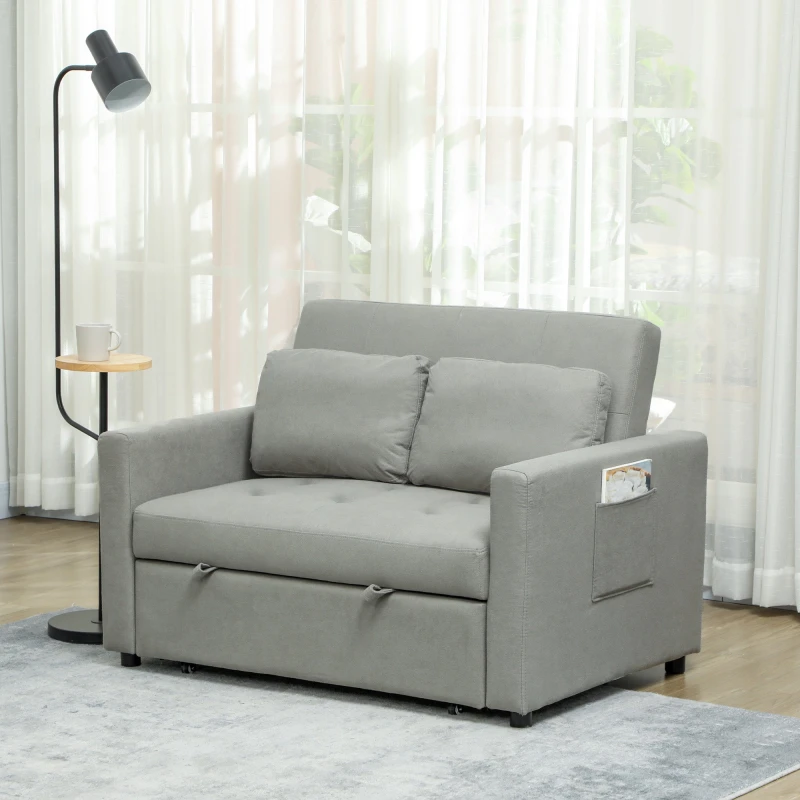 Image of HOMCOM HOMCOM 2 Seater Sofa Bed Convertible Bed Settee with Pillow, Light Grey Light Grey One Size Unisex 5061025132591
