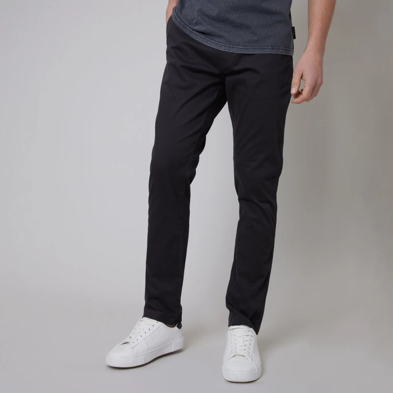 Image of Threadbare Cotton Regular Fit Chino Trousers with Stretch - Black XL
