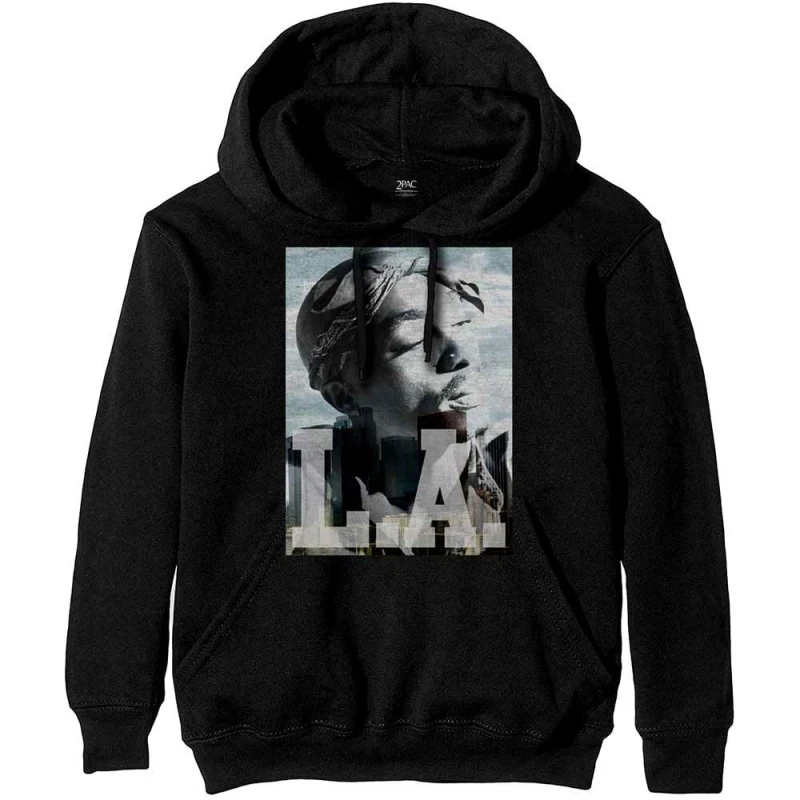 Image of Tupac Shakur Tupac Shakur Men LA Skyline Pullover Hoodie in Black Size: Medium Black M Male 5063425434107