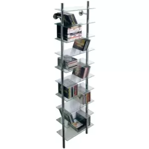 Image of MAXWELL - Wall Mounted Glass 300 CD / Media/ Bathroom 10 Tier Storage Shelves - Chrome