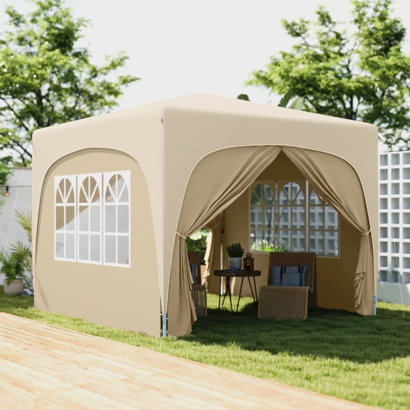 Image of Outsunny 3 x 3(m) UPF50+ Pop Up Gazebo with Sides and Carry Bag - Sand brown TJ Hughes Light Grey 5063603393455