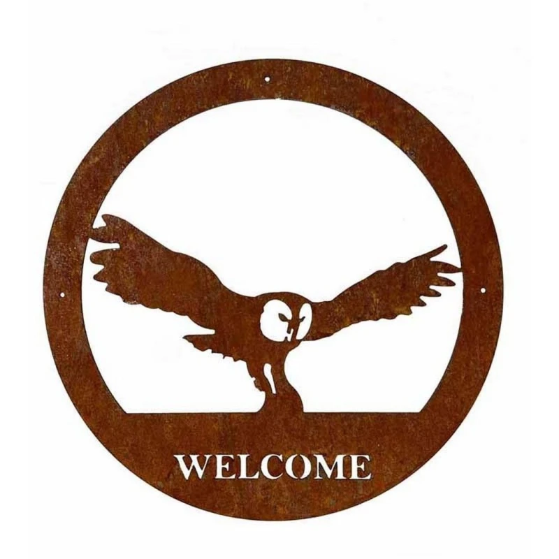 Image of Poppy Forge Owl Welcome Wall Art - Large - Steel - W49.5 x H49.5cm - BM/RtR in Brown Brown Unisex