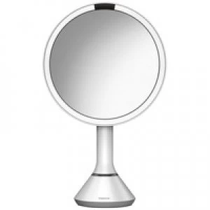 Image of simplehuman Sensor Mirrors 5 x Magnification 20cm Sensor Mirror with Touch Control Brightness: Round, White Stainless Steel, Rechargeable