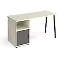 Image of Rectangular A-frame Desk White, Onyx Grey Door Wood/Metal A-frame Legs Charcoal Sparta 1400 x 600 x 730mm