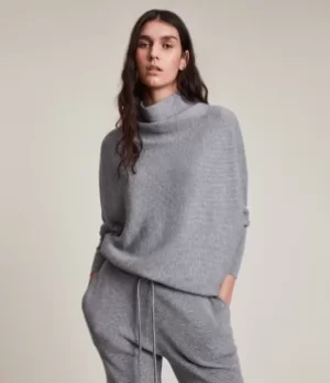 Image of AllSaints Womens Ridley Wool-Cashmere Blend Jumper, Thunder Grey, Size: XS
