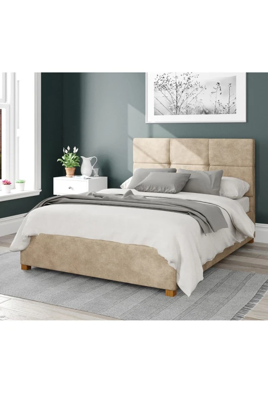 Image of Aspire Aspire Caine Upholstered Ottoman Storage Bed, Kimiyo Linen Fabric in Beige Size: Single Beige Single Unisex 5057632187604