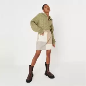Image of Missguided Patchwork Denim Mini Skirt - Beige