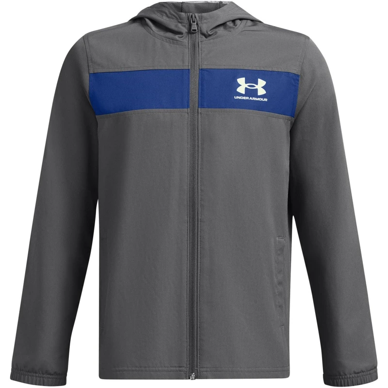 Image of Under Armour Kids Sportstyle Water and Wind Resistant Hooded Long Sleeve Performance Training Jacket Castlerock male 7-8 (S)