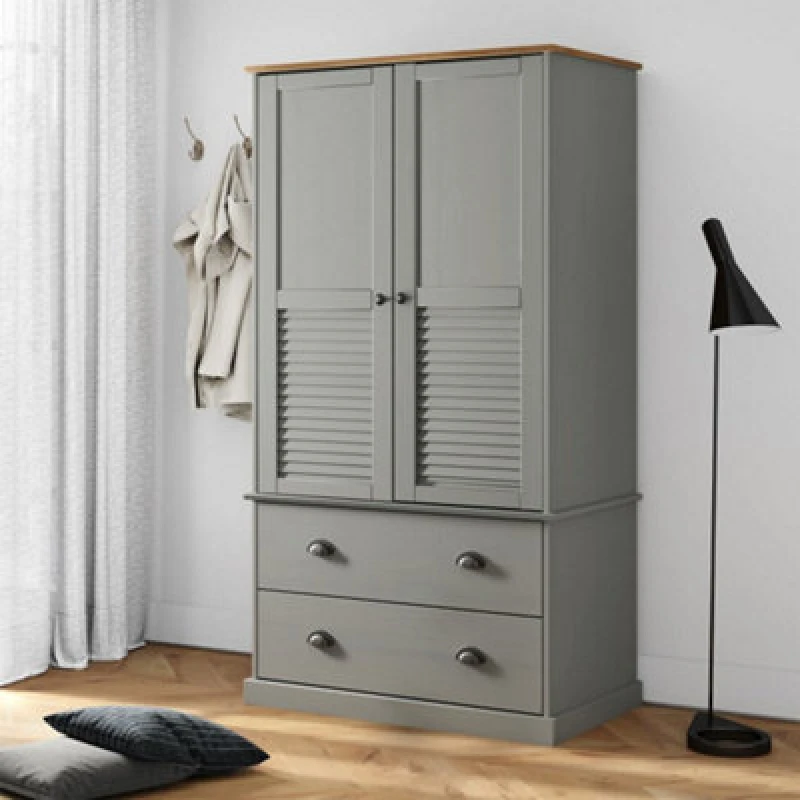 Image of Vidaxl Wardrobe Vigo Grey 90X55X176cm Solid Wood Pine