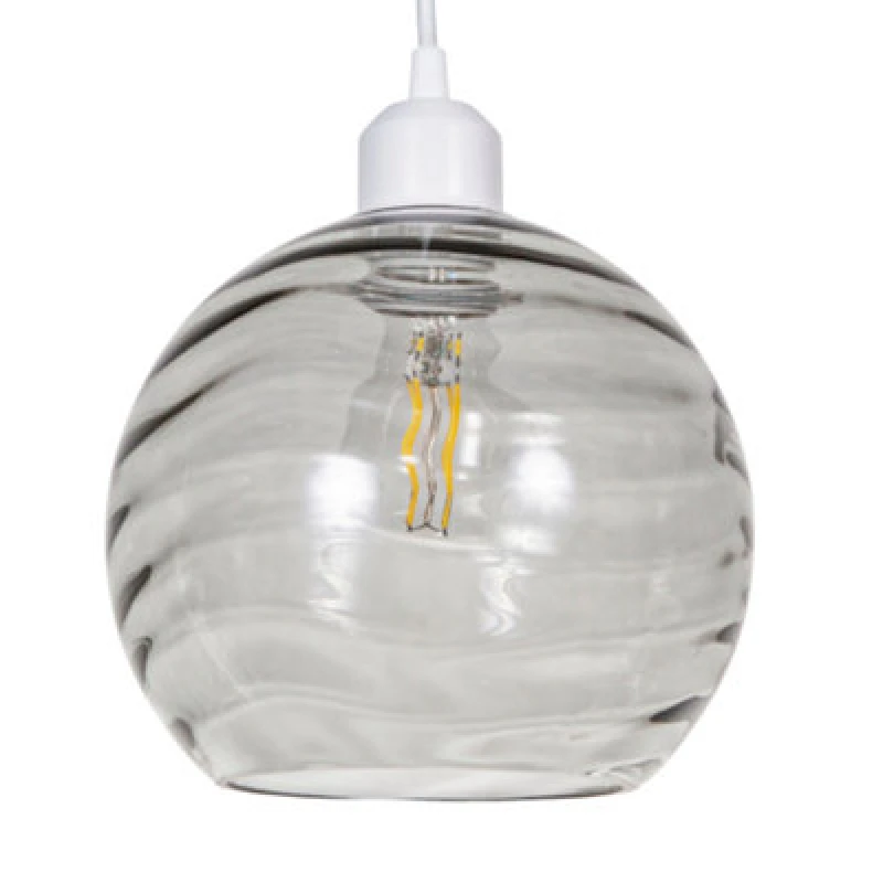 Image of Happy Homewares Modern Designer Smoked Circular Ribbed Glass Non Electric Pendant Lamp Shade