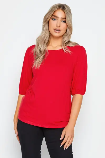Image of M&Co Balloon Sleeve Top Red