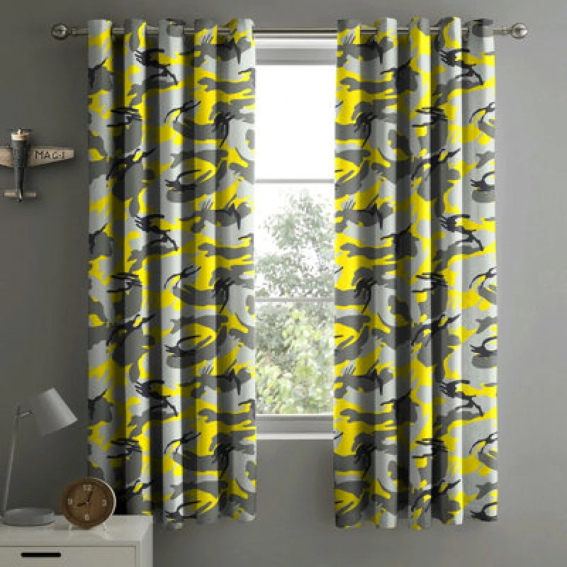 Image of Velosso Camouflage Eyelet Curtains - Yellow