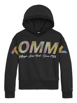 Image of Tommy Hilfiger Girls Multi Shine Print Hoodie - Black, Size Age: 12 Years, Women