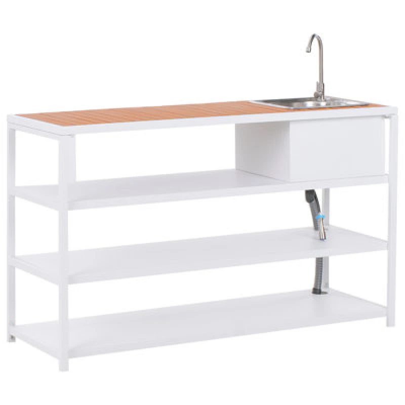 Image of Beliani Outdoor Kitchen Island With Sink Avetrana Metal Brown/ White