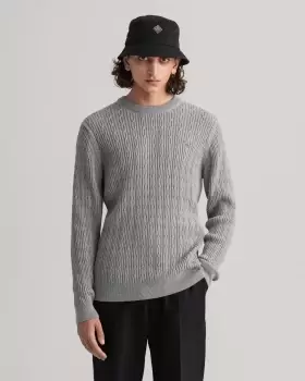 Image of GANT Men Cotton Cable Crew Neck Sweater (L) Grey
