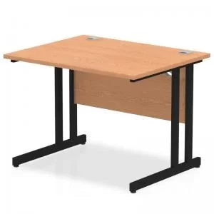 Image of Impulse 1000 x 800mm Straight Desk Oak Top Black Cantilever Leg