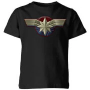 Image of Captain Marvel Chest Emblem Kids T-Shirt - Black - 7-8 Years