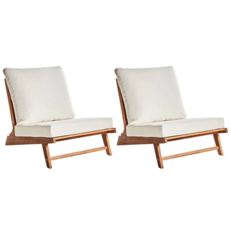Image of Beliani Set Of 2 Garden Chairs With Cushions Micciano Acacia Wood Off-White