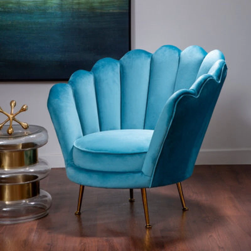 Image of Orsina Sturdy Design Blue Scalloped Chair, Glamorous Occassional Arm Chair, Stylish Armchair For Livingroom