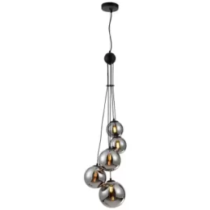 Image of Luminosa Marshall Ceiling Pendant, 5 Light G9, Satin Black, Chrome Plated Glass