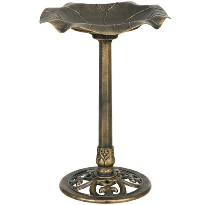 Image of Outsunny Bird Bath for Garden, Birdbath with Lotus Leaf Basin, Bronze Tone Bronze