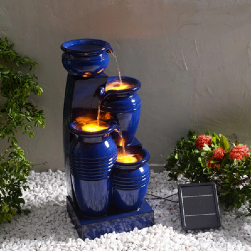 Image of Teamson Home Outdoor Water Fountain with LED Lights, 73cm Navy Navy