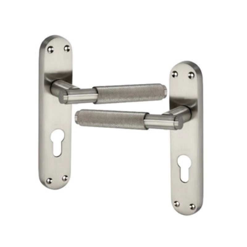 Image of Spira Brass Connaught Knurled Lever On Backplate Euro Satin Nickel