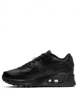 Image of Nike Air Max 90 Leather Childrens Trainers - Black, Size 2