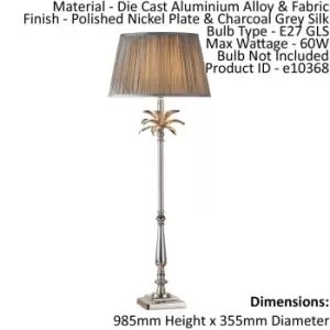 Image of Table Lamp Polished Nickel & Charcoal Grey Silk 60W E27 Bedside Light
