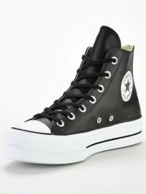 Image of Converse Chuck Taylor All Star Leather Lift Platform Hi, Black/White, Size 3, Women
