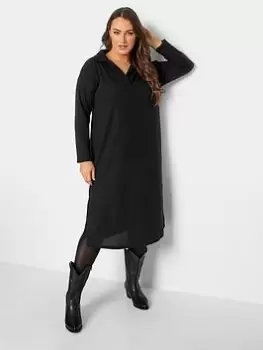 Image of Yours Soft Touch Polo Neck Rib Dress - Black, Size 16, Women