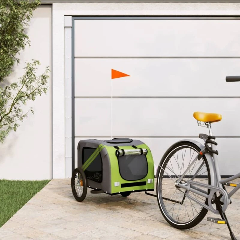 Image of VIDAXL Vidaxl - Pet Bike Trailer Green and Grey Oxford Fabric and Iron 93885