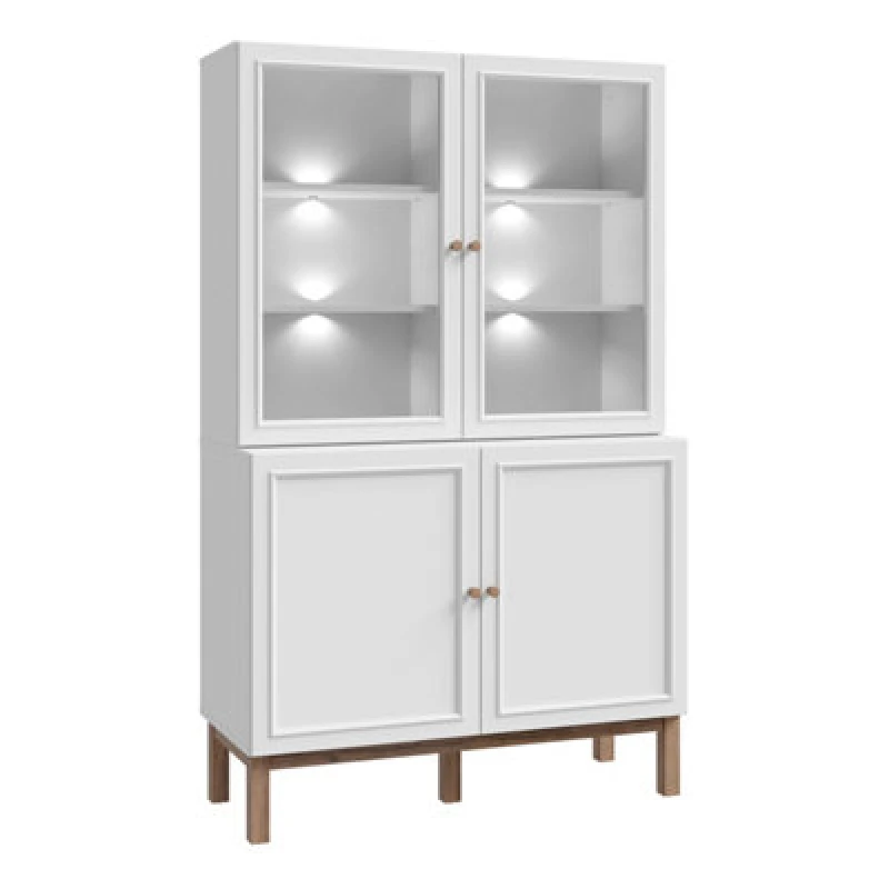 Image of Furniture To Go Wensley Display Cabinet With 2 Doors And 2 Glass Doors In Light Grey And Oak Inc LED Lighting