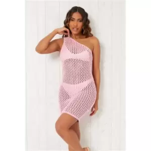 Image of I Saw It First Pink One Shoulder Crochet Dress - Pink