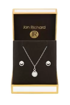 Image of Gold Plated Misplaced Crystal Cubic Zirconia Halo Pendant And Earring Set - Gift Boxed