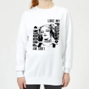 Image of DC Comics Suicide Squad Harley Love Puddin Womens Sweatshirt - White