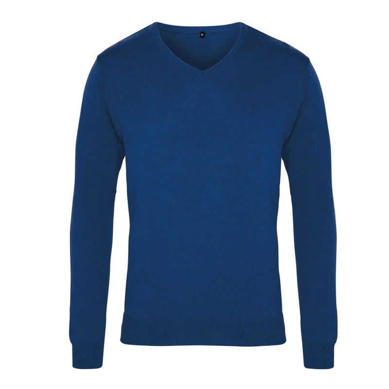 Image of Premier Premier Men Knitted Cotton Acrylic V Neck Sweatshirt in Blue Size: X-Small Blue XS Male 5063470721078