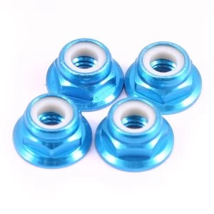 Image of Fastrax M4 Blue Aluminium Flanged Thin Locknuts