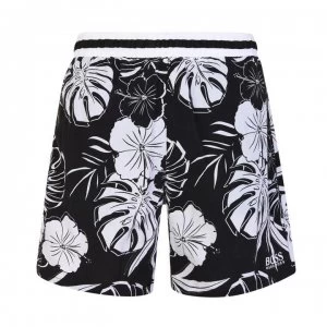 Image of Hugo Boss Quick Dry Tropical Print Swim Shorts Black/White Size L Men