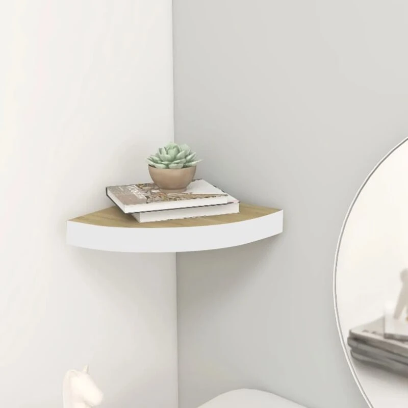 Image of VIDAXL Vidaxl - Wall Corner Shelf Oak and White 35x35x3.8cm mdf 8720286417409